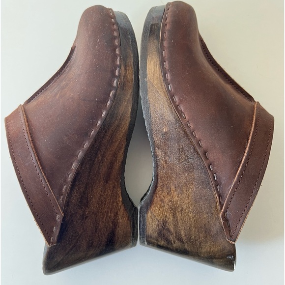 Sven Brown Leather Front Seam Clogs 38 7.5-8 - Picture 6 of 15